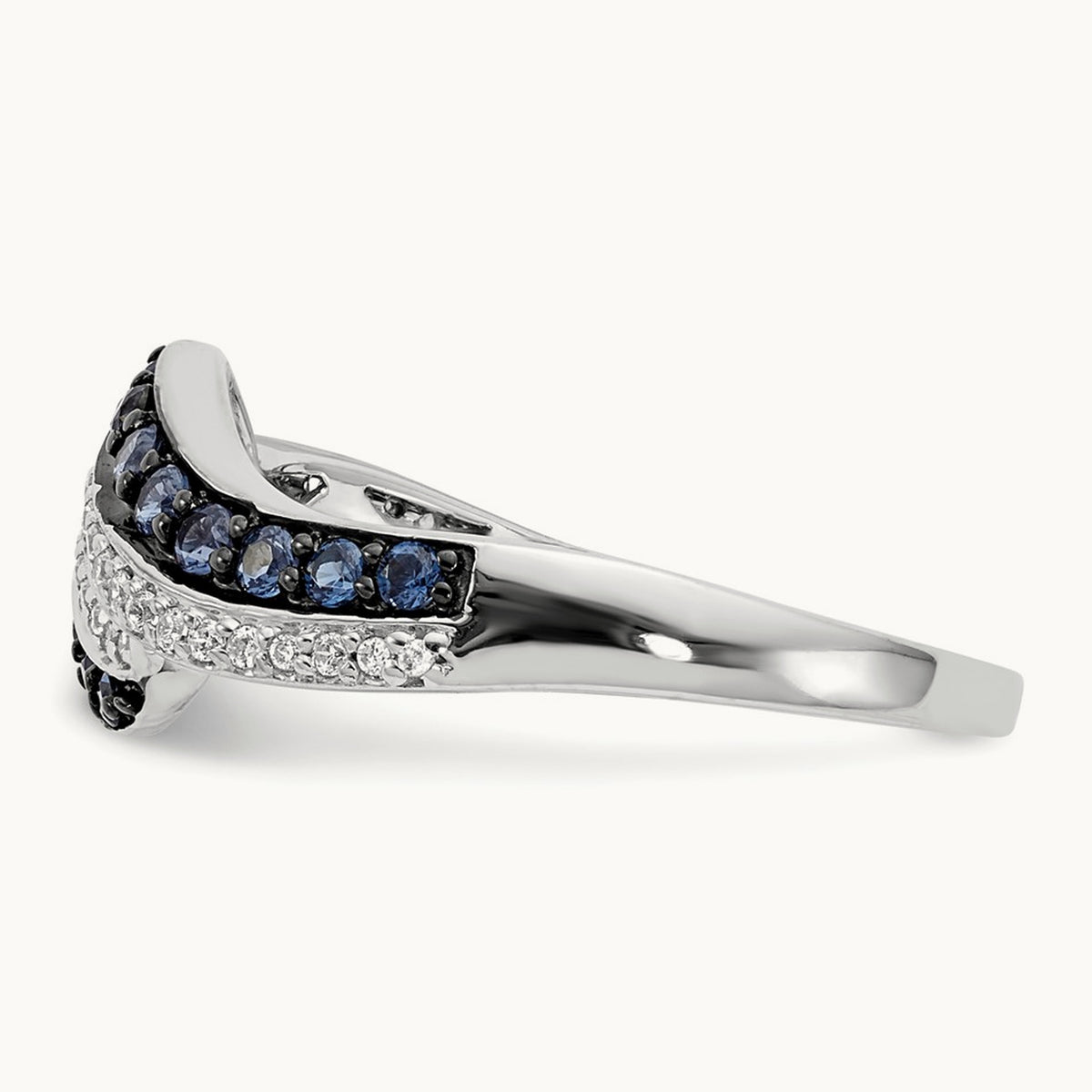 Blue and White Diamond Swirl Ring, 14K White Gold