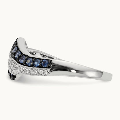 Blue and White Diamond Swirl Ring, 14K White Gold