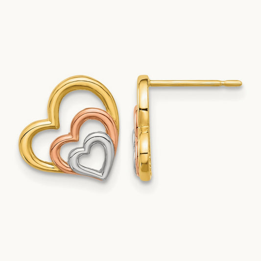 Madi K with Rose and White Rhodium Polished Heart Post Earrings, 14K