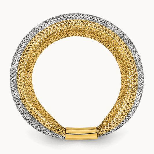 w/Rhodium Polished/Textured Stretch Ring, 14K — Leslie's