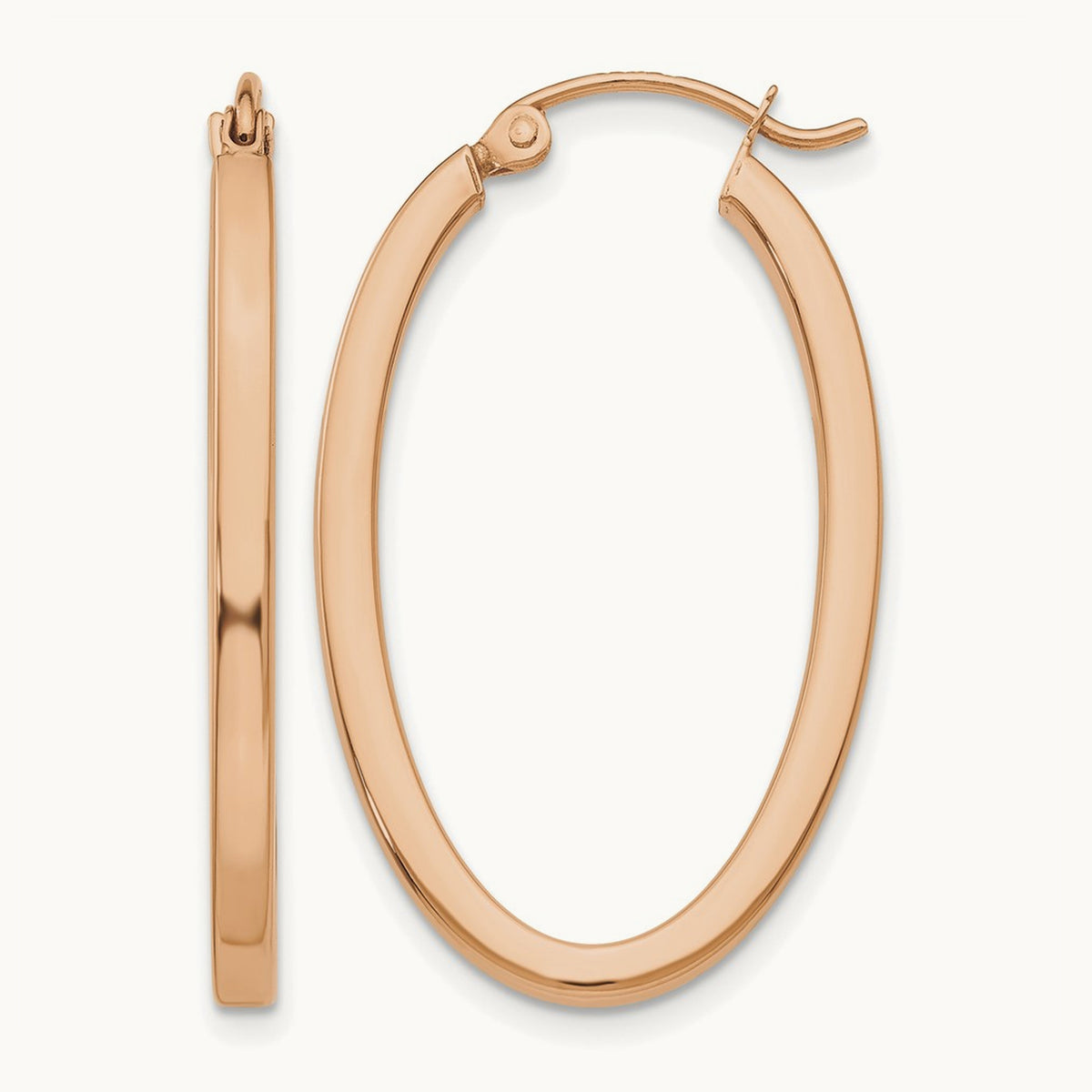 Polished Oval Tube Hoop Earrings — 14K Rose Gold, 18.5mm
