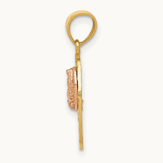 w/White Rhod D/C Lady of Guadalupe 15 Pendant, 14K Two-tone