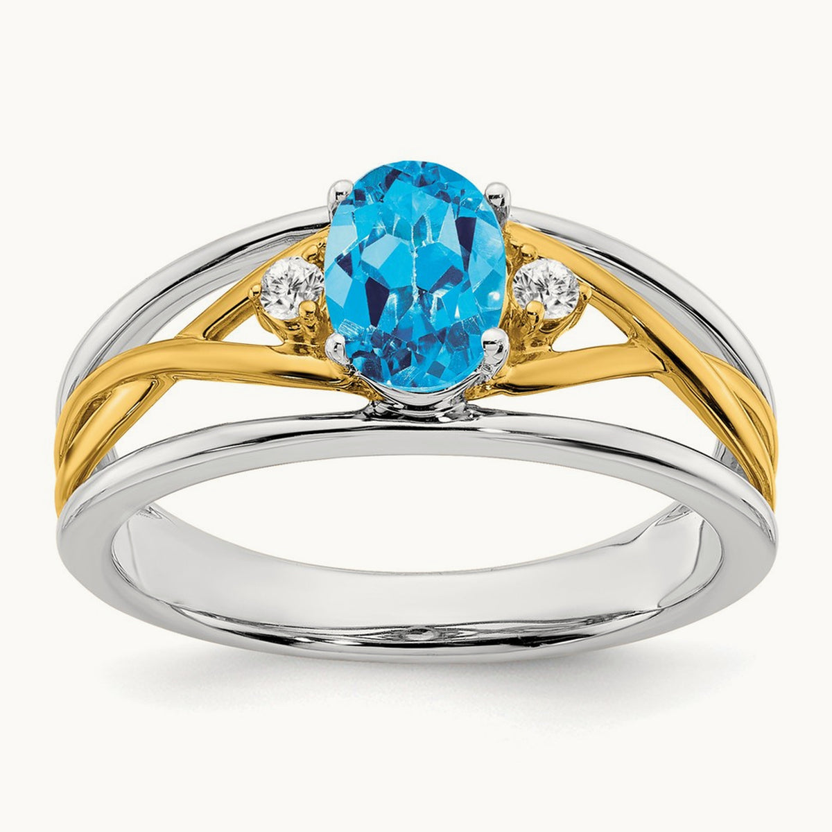 Blue Topaz and Diamond Ring, 14K Two-tone