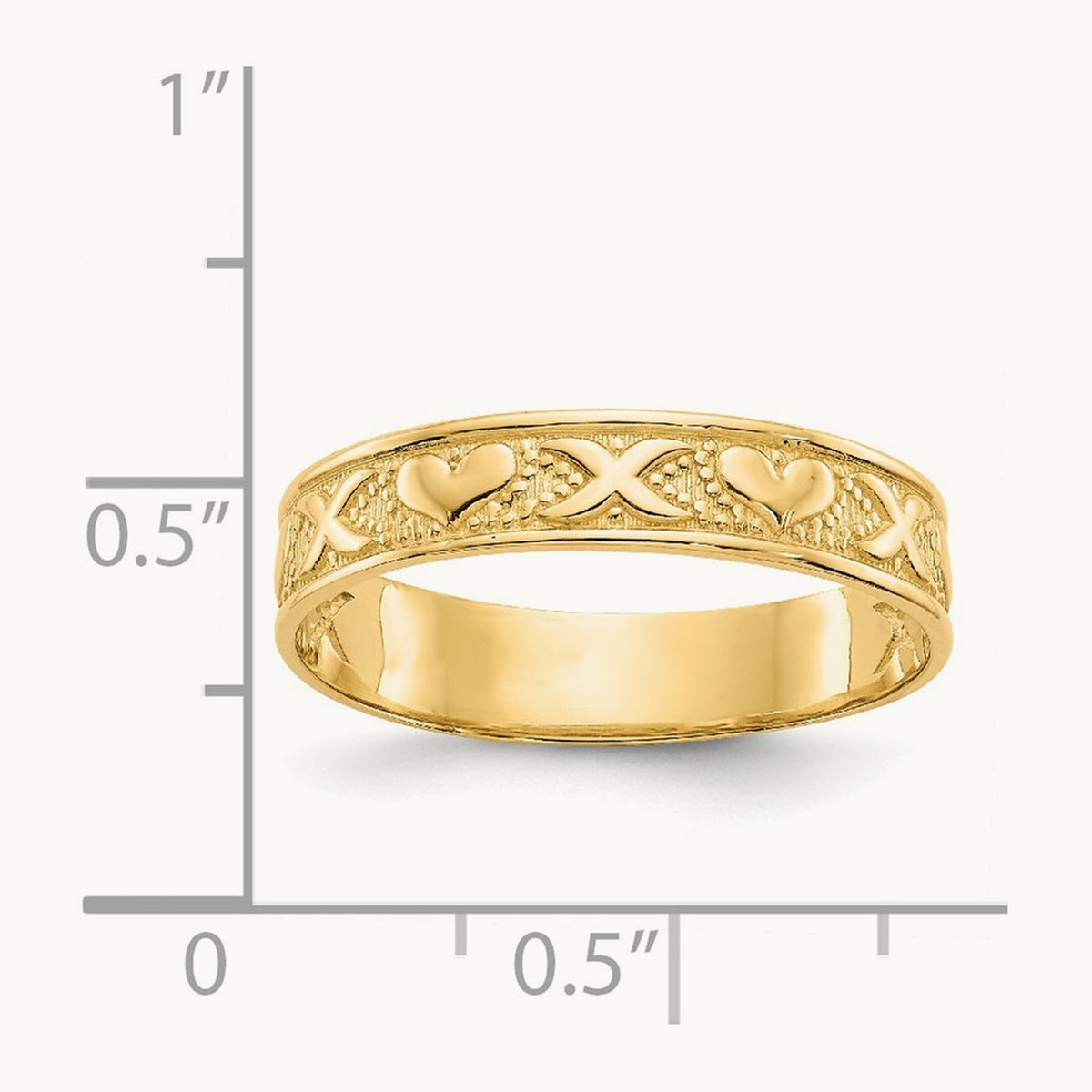 Polished X and Hearts Ring, 14K