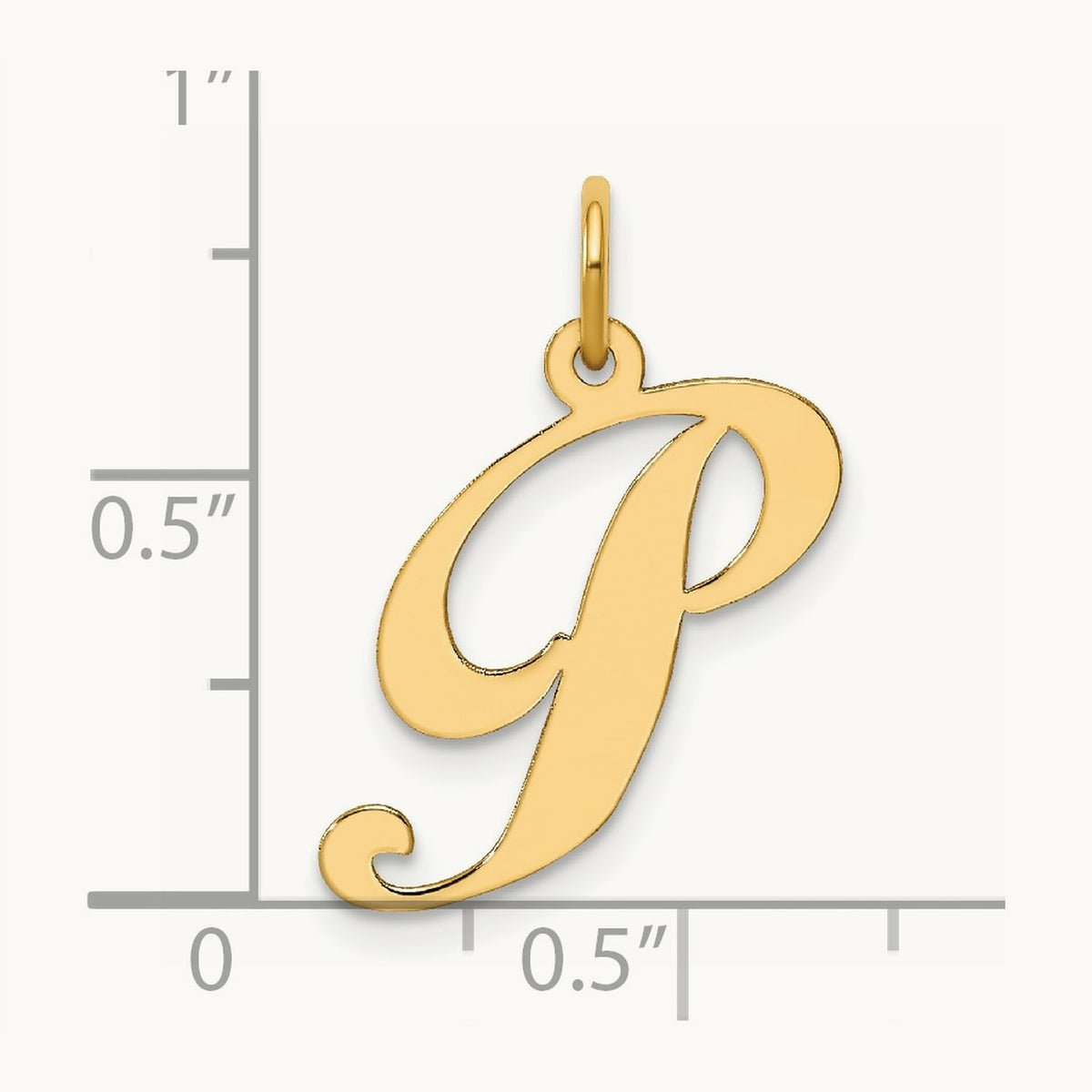 Medium Fancy Script Initial Charm — 14K Yellow Gold, P