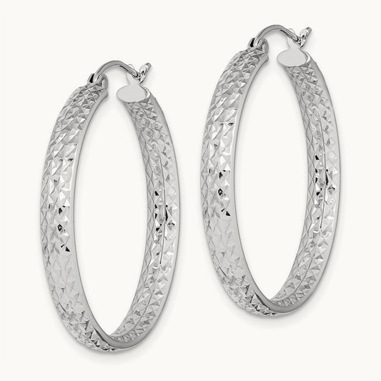 Diamond-cut In/Out Hoop Earrings, 14K White Gold