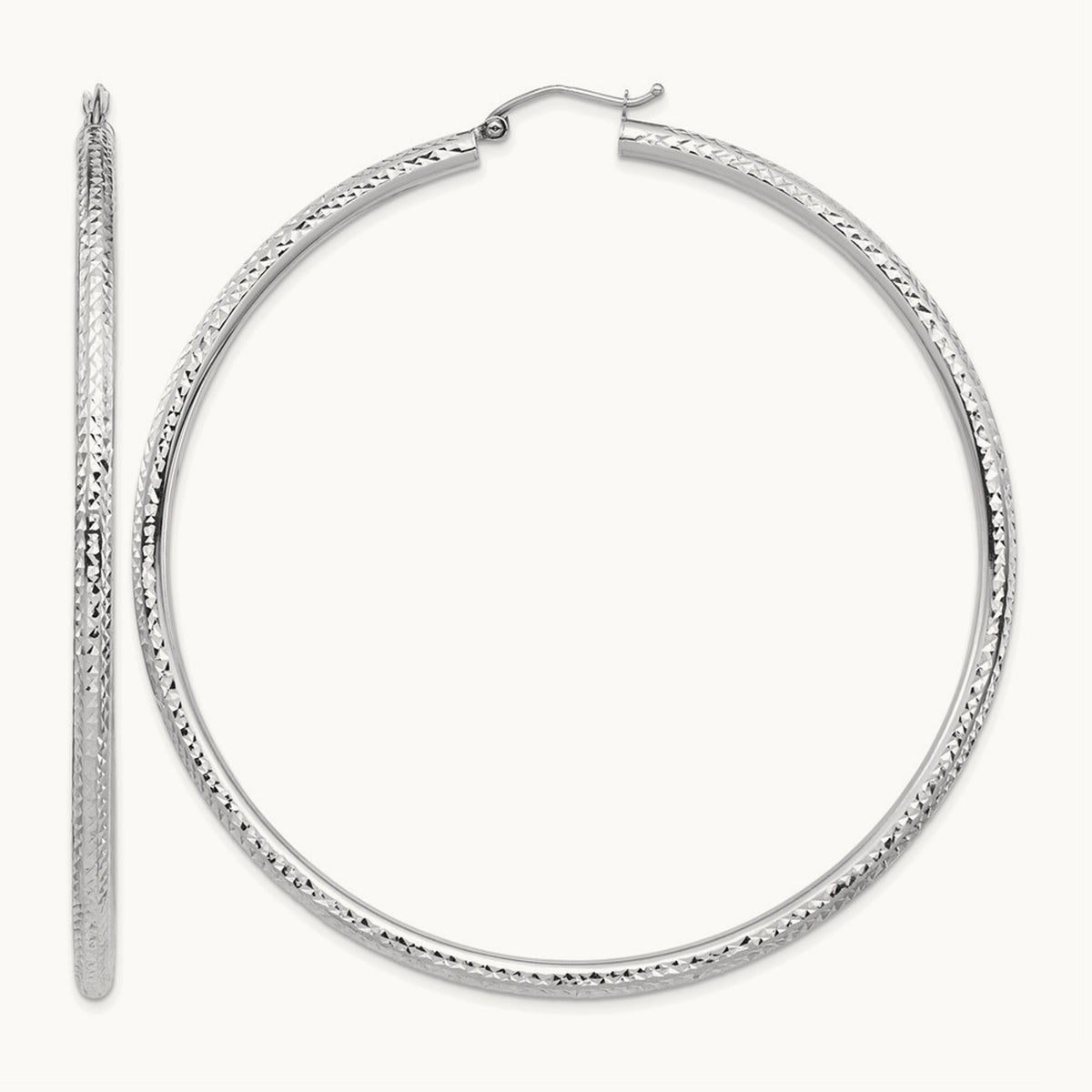 Lightweight Diamond-cut Hoop Earrings — 14K White Gold