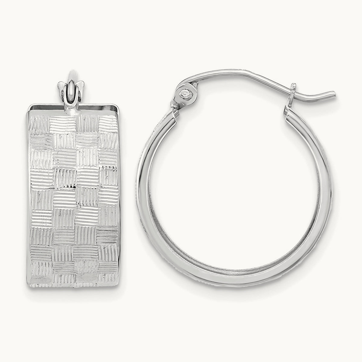 Diamond-cut Hoop Earrings — 14K White Gold