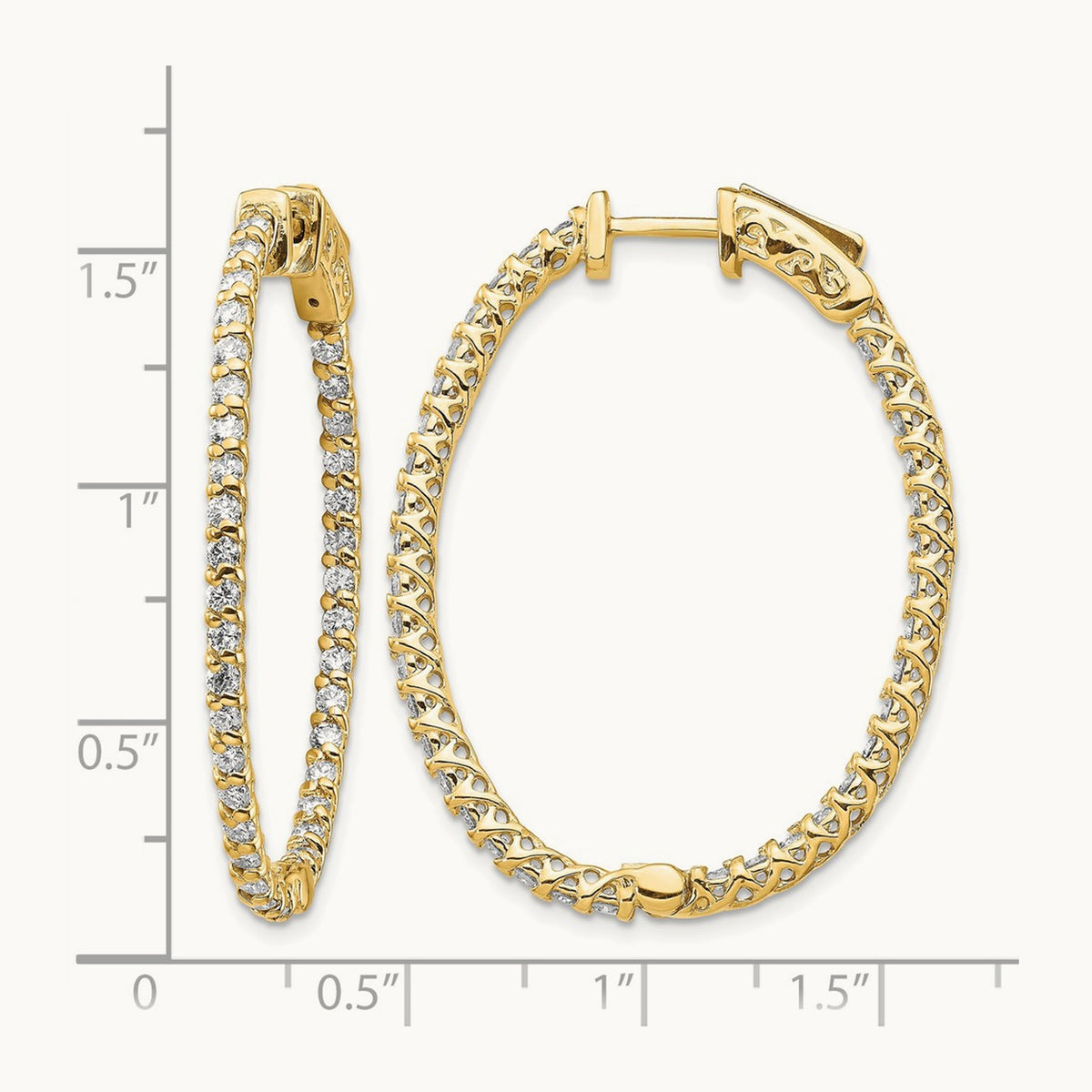 Diamond Oval Hoop w/Safety Clasp Earrings, 14K