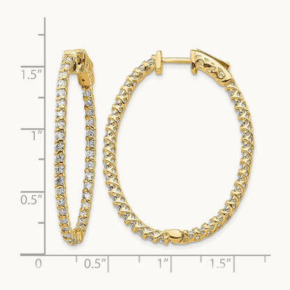 Diamond Oval Hoop w/Safety Clasp Earrings, 14K