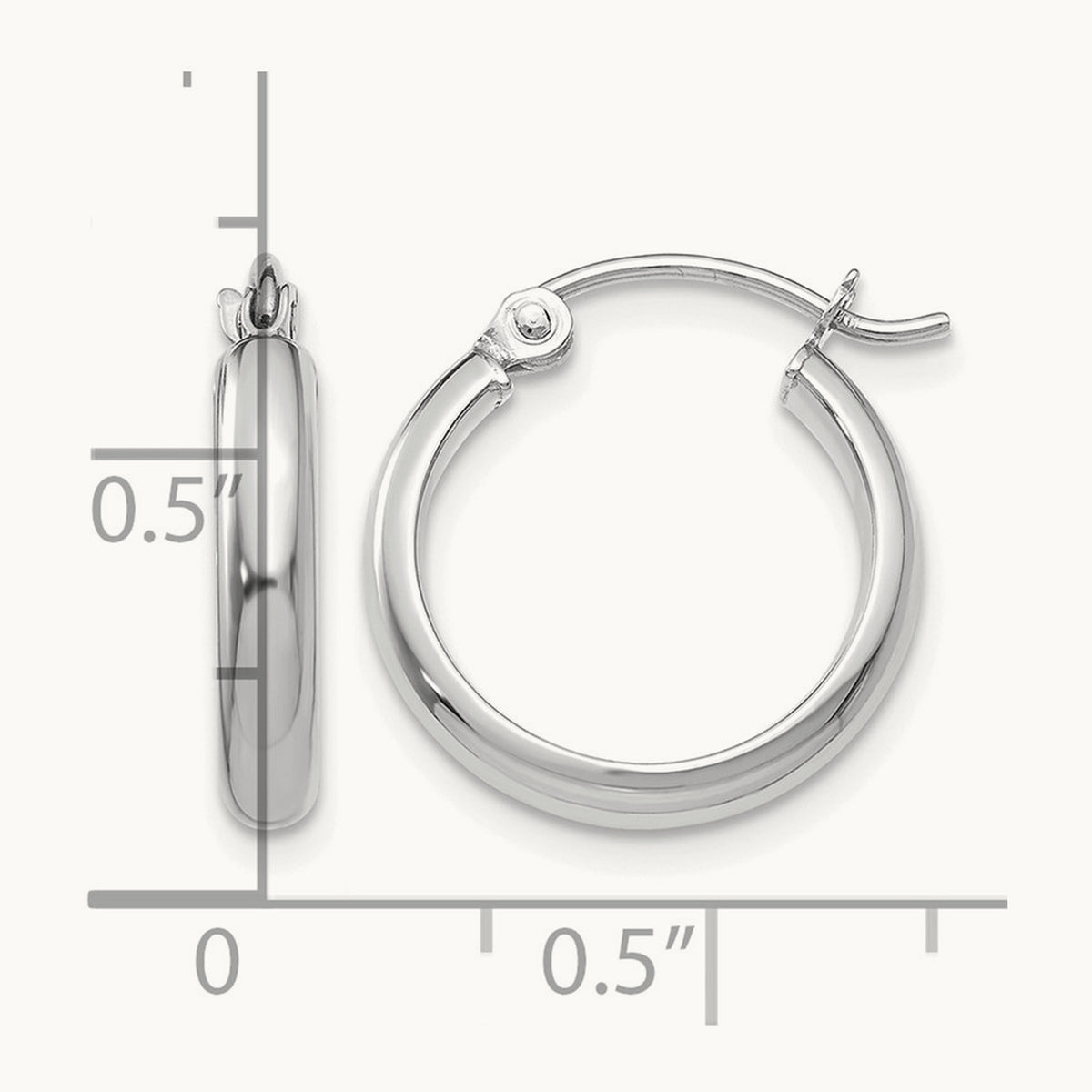 Round Tube Hoop Earrings — 14K White Gold, 13mm