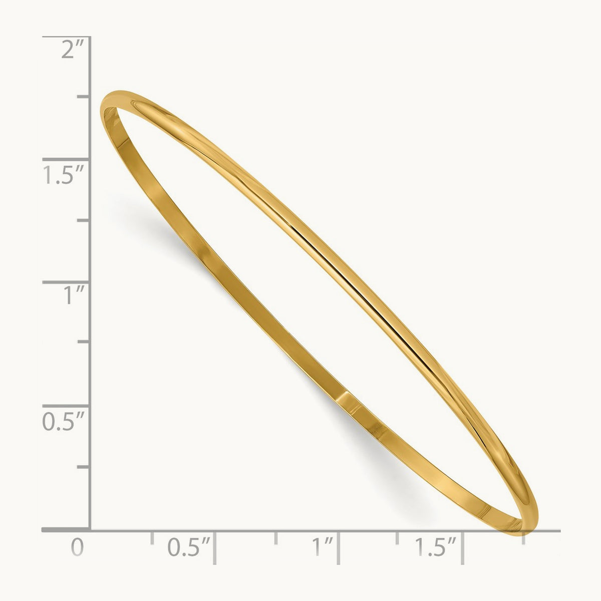 Solid Polished Half-Round Slip-On Bangle — 14K Yellow Gold, 2mm