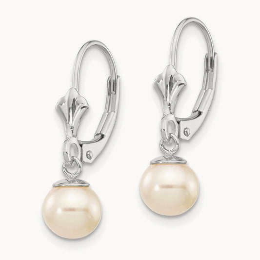 WG 6- Rnd Wht Freshwater Cultured Pearl Dangle Earrings, 7mm, 14K