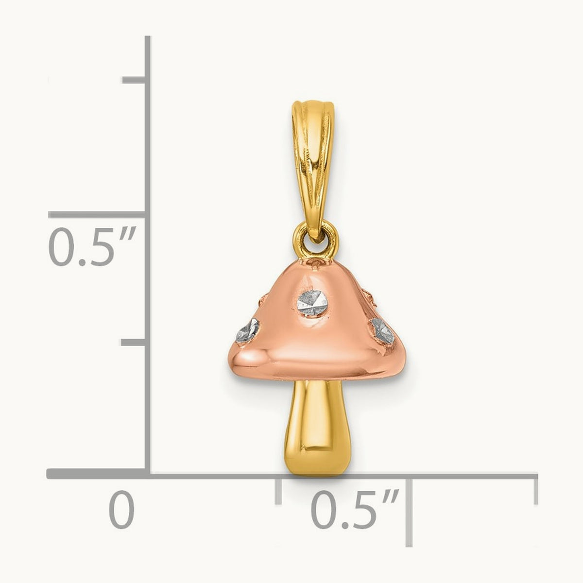 plating Polished 3-D Mushroom Charm, 14K with White Rhodium and Rose