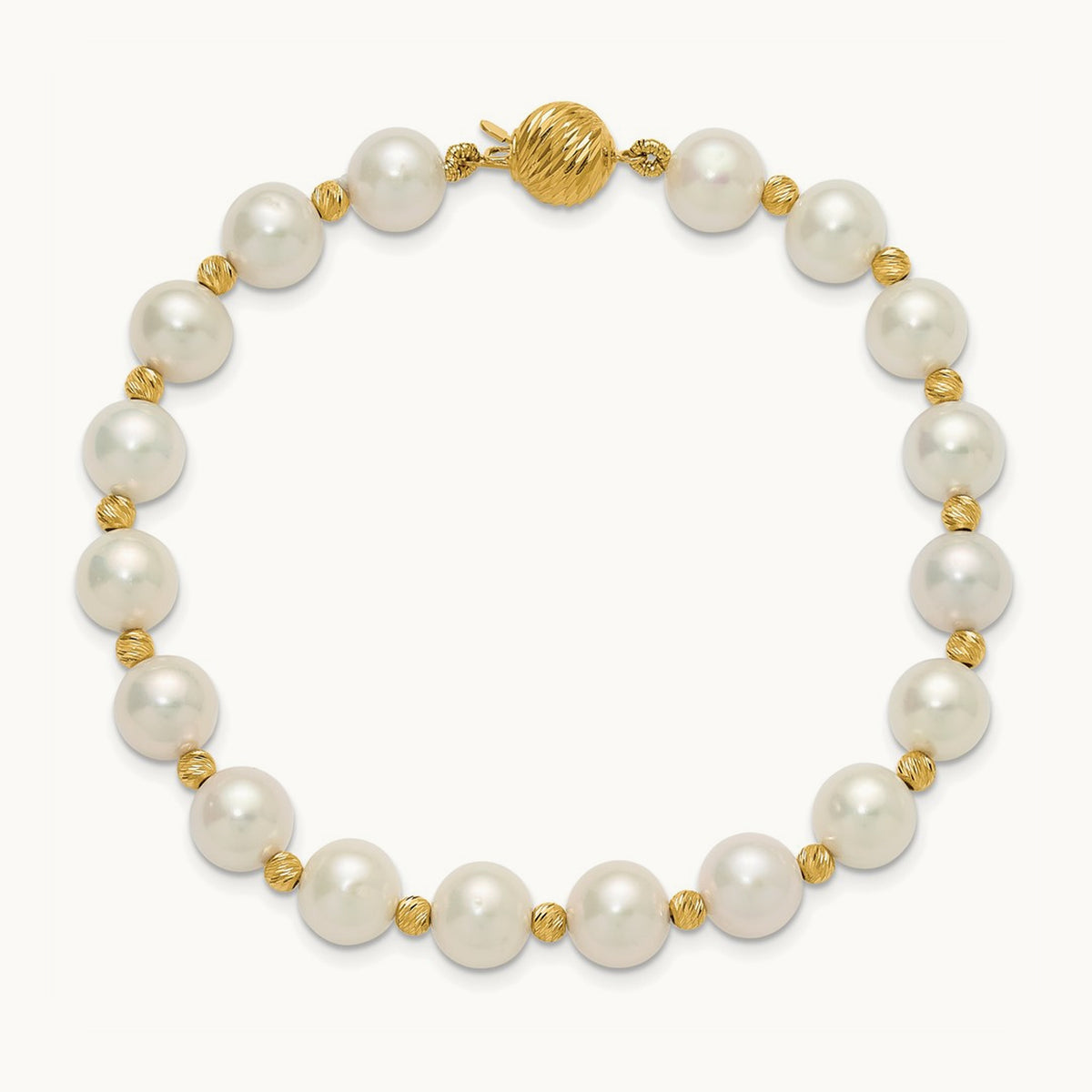 8- Near-Round FWC Pearl and D/C Beaded 7.5in Bracelet, 9mm, 14K