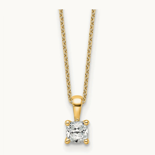 Cushion Pendant Necklace, 0.50-2.00 ct tw Lab-Grown Diamond — 1/2 ct, 14K Yellow Gold