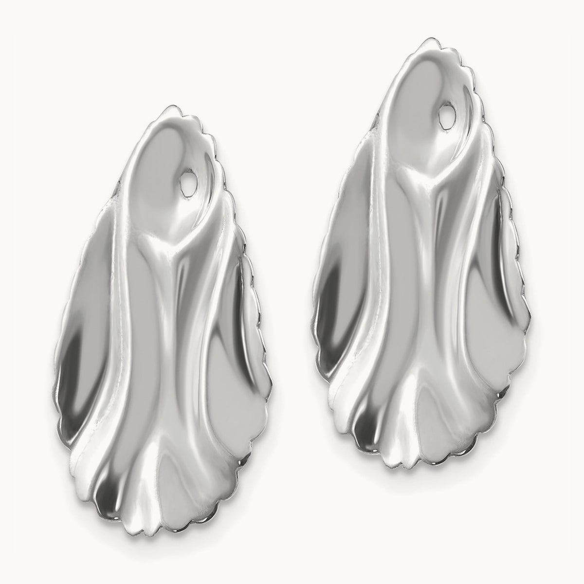 Polished Hammered Oval Earring Jackets — 14K White Gold