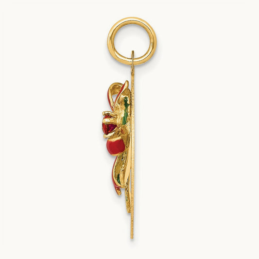 Enameled Mistletoe with Synthetic Stone Charm, 14K
