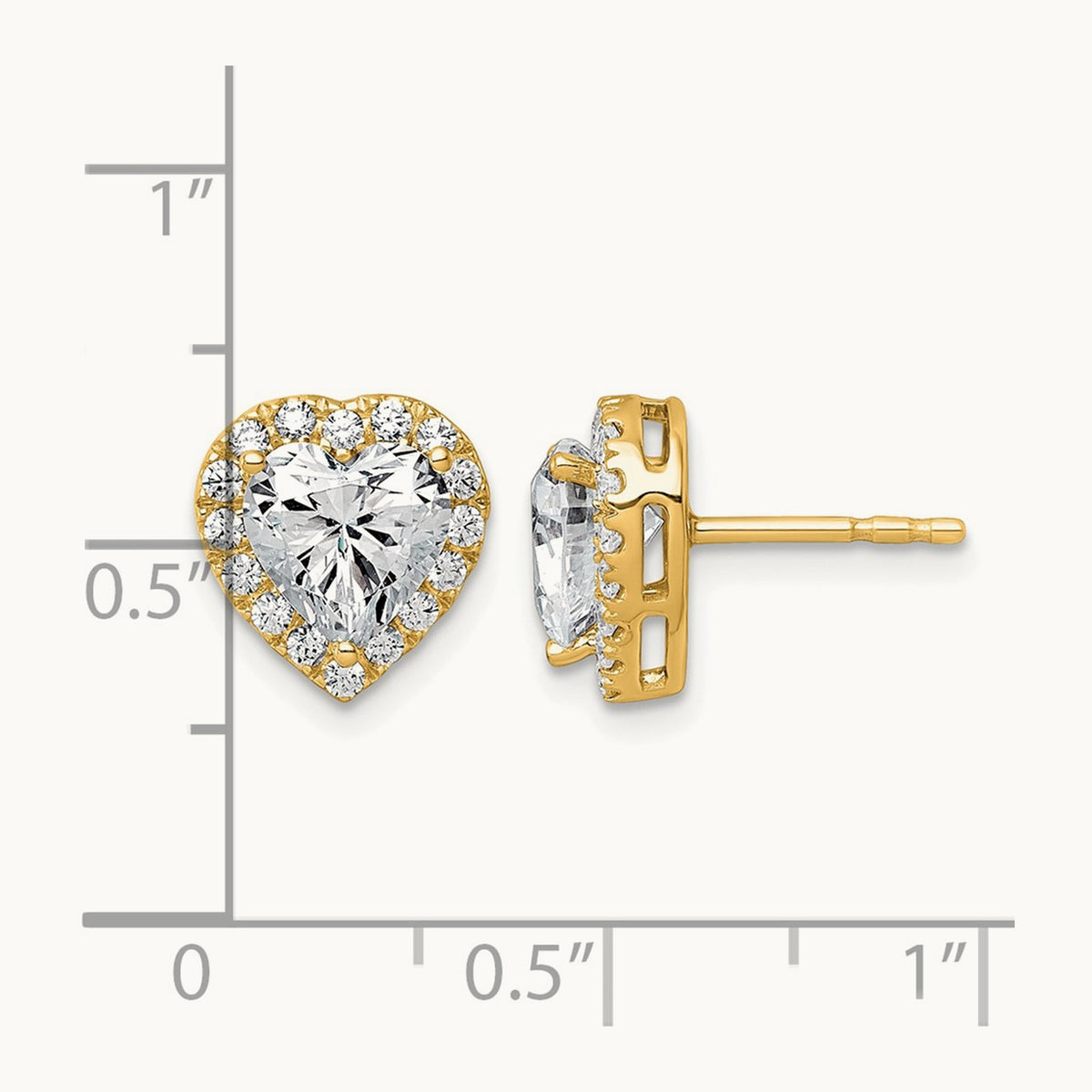 Heart Halo Post Earrings, 0.50-7.25 ct tw Lab-Grown Diamond — 2 3/8 ct, VS (Best), 14K Yellow Gold