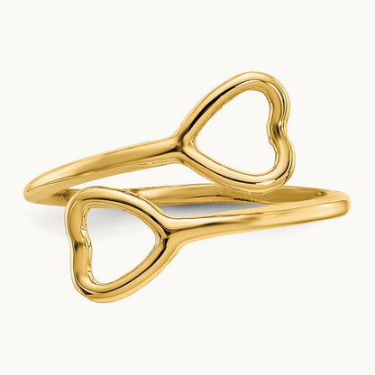 Double Heart Toe Ring, 14K