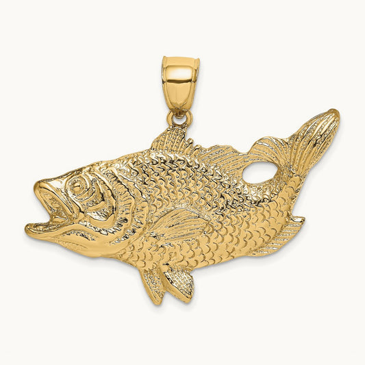 Open Mouth Bass Fish Charm, 14K