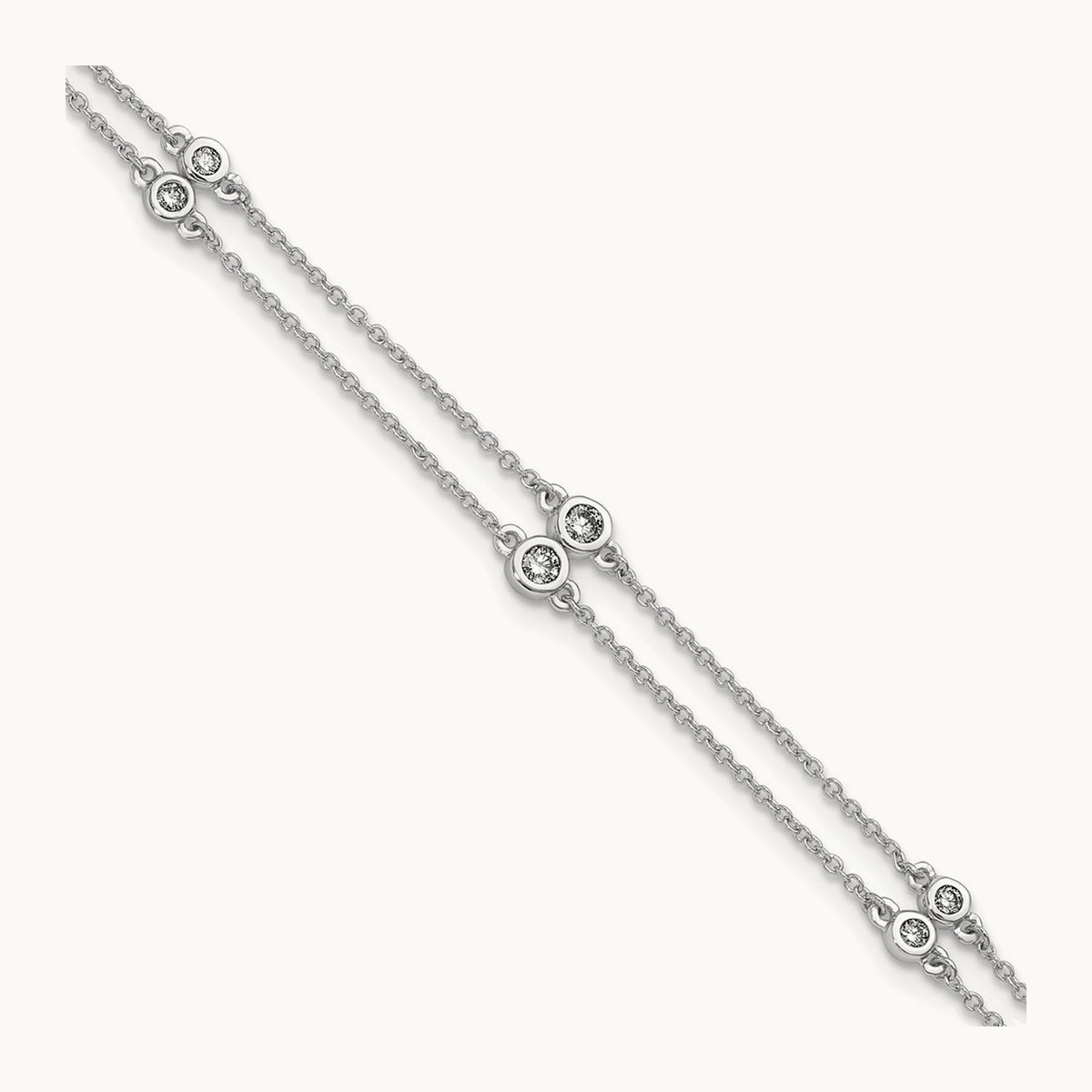 Diamond Multi Station Double Strand Bracelet — 14K White Gold