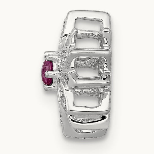 1/20ct. Diamond and Ruby Flower Chain Slide, 14K White Gold