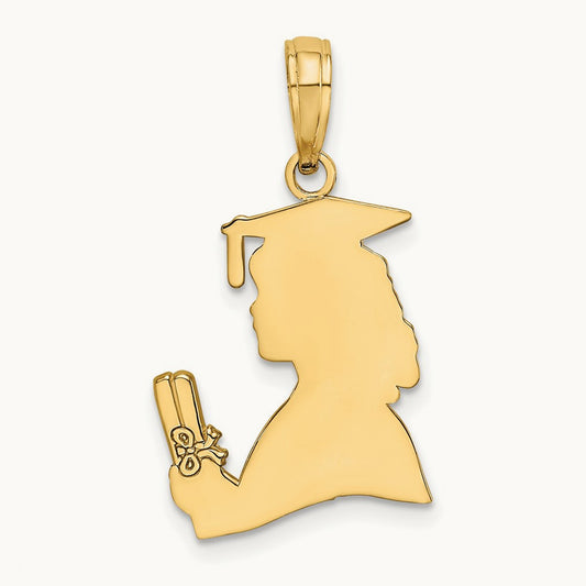 Polished Female Graduation Profile w/ Diploma Charm, 14K