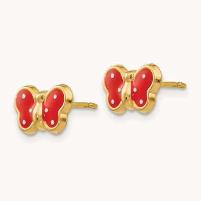 Enameled Butterfly Earrings, 14K