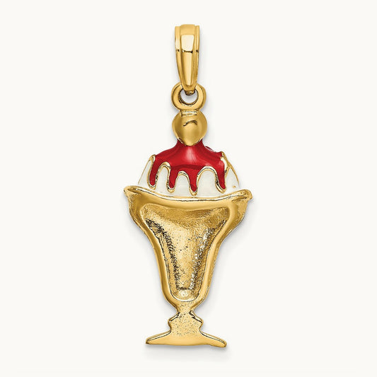 Chocolate Ice Cream Sundae W/Cherry Top Charm, 14K