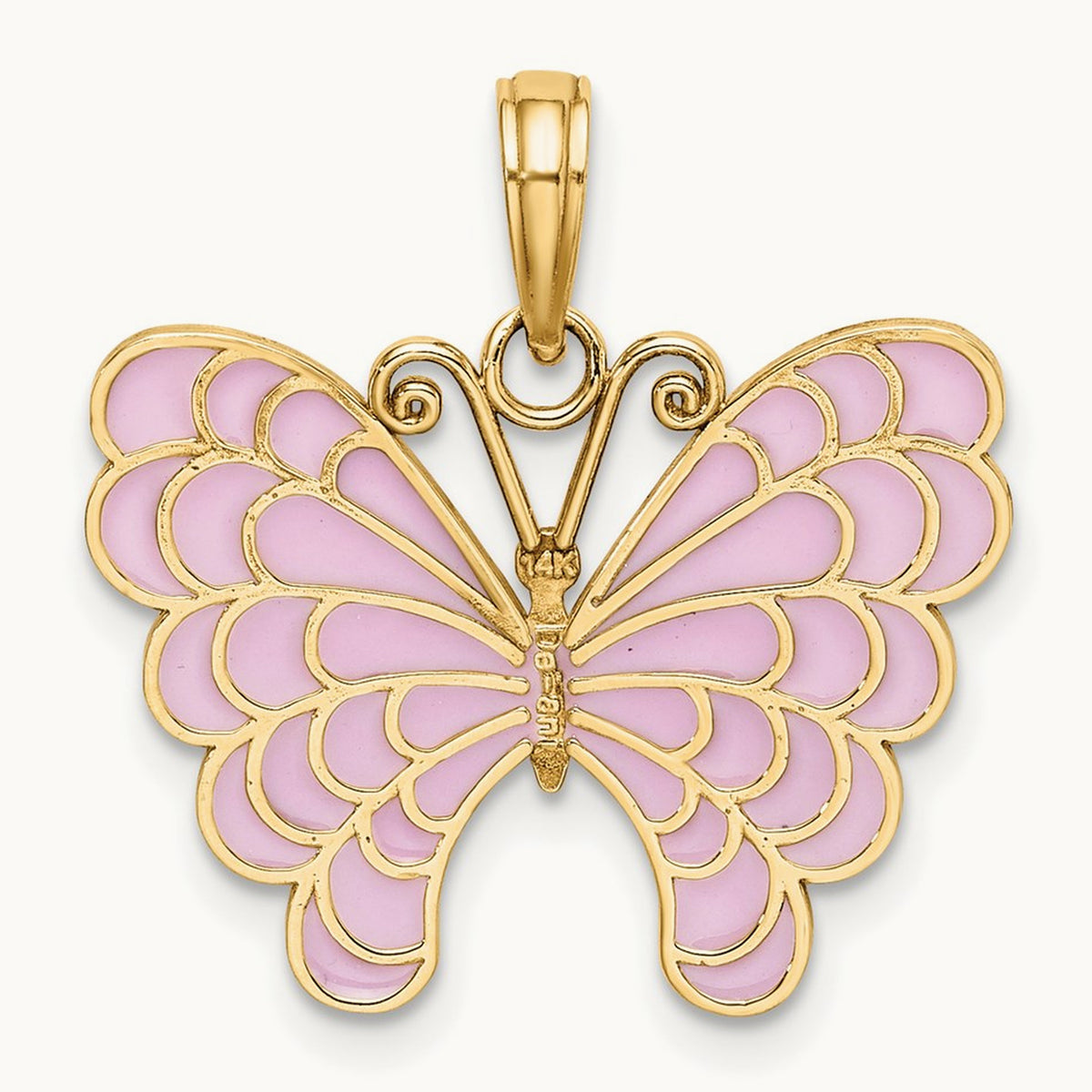 Lavender Enameled Butterfly Pendant, 14K