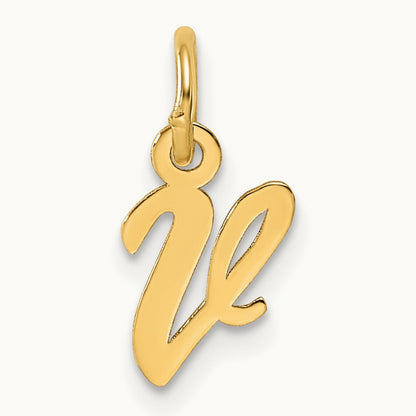 Small Script Letter V Initial Charm, 14K