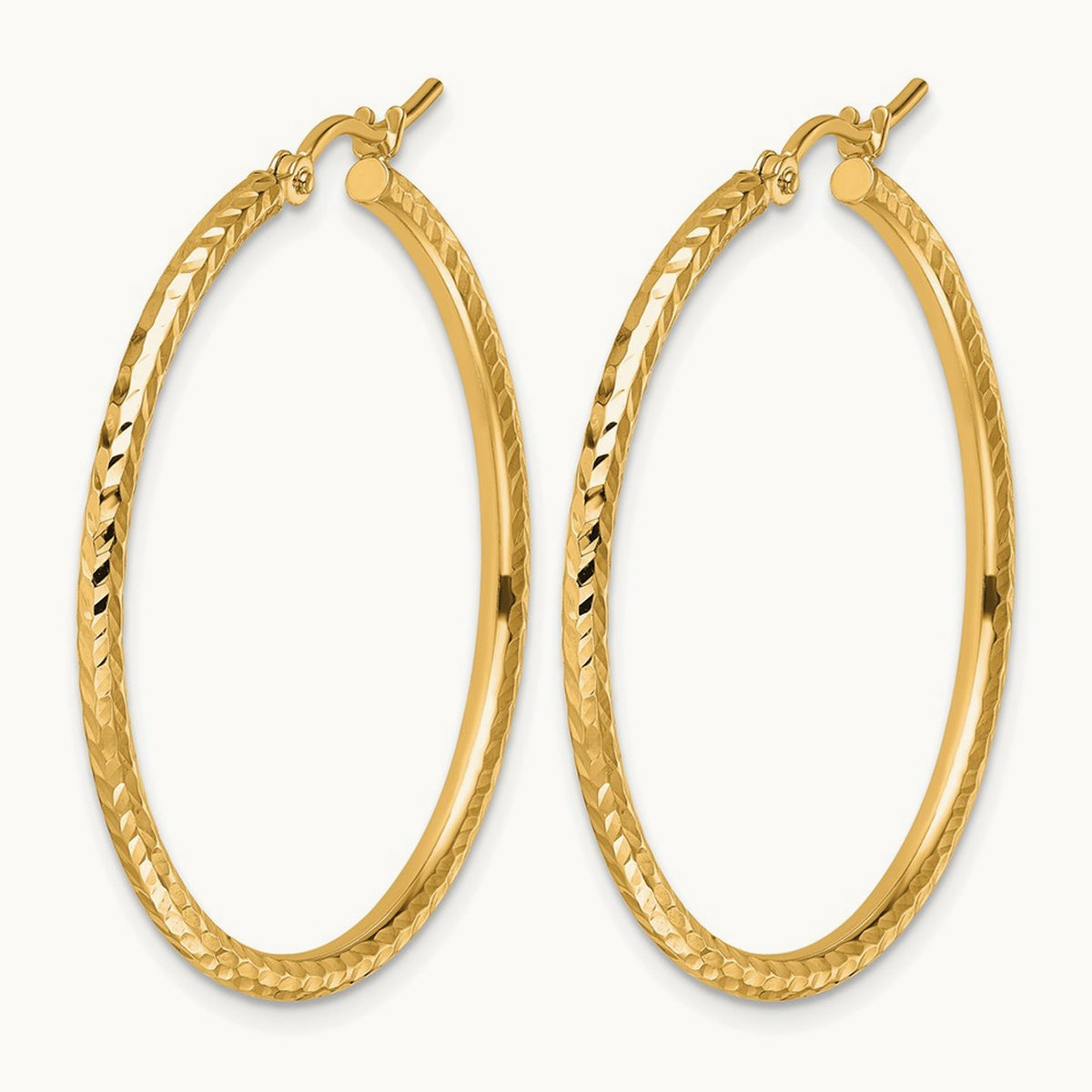 Diamond-cut Round Tube Hoop Earrings — 10K Yellow Gold