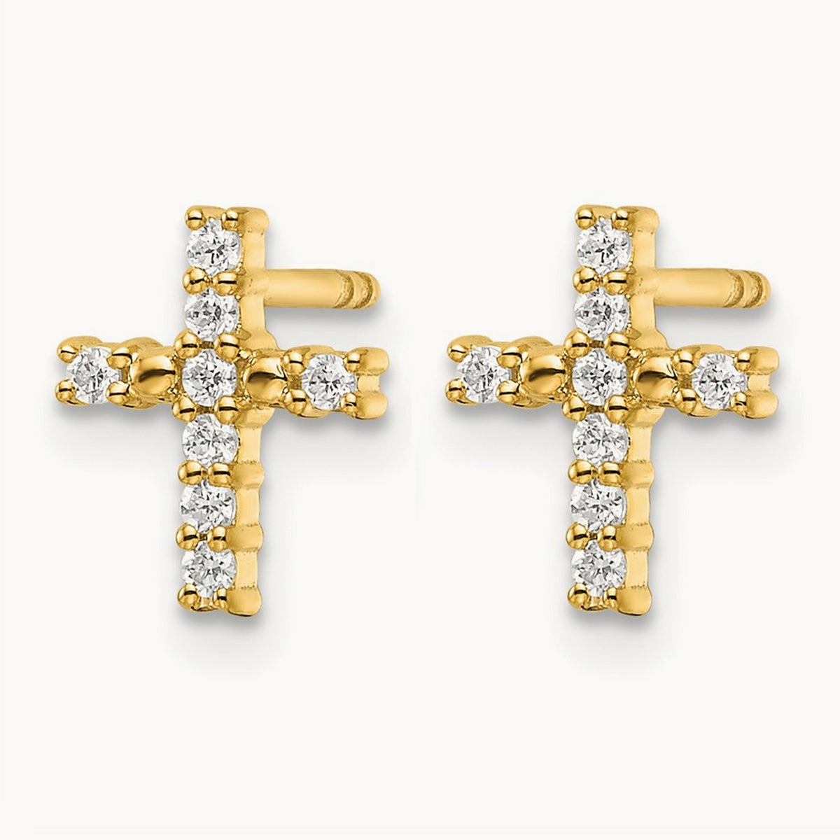 Polished Diamond Cross Post Earrings — 14K Yellow Gold, 9.6mm