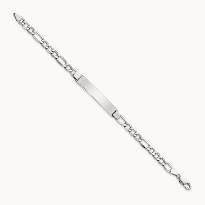 WG Polished Semi-Solid Figaro ID Bracelet, 14K