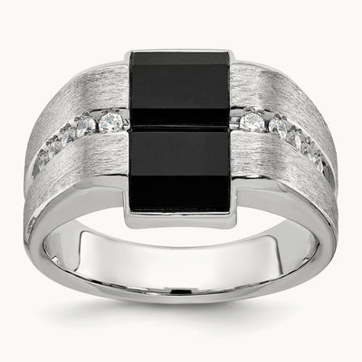 Men's Satin Onyx and Diamond Complete Ring — IBGoodman — photo set