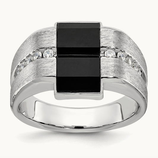 Men's Satin Onyx and Diamond Complete Ring — IBGoodman — photo set