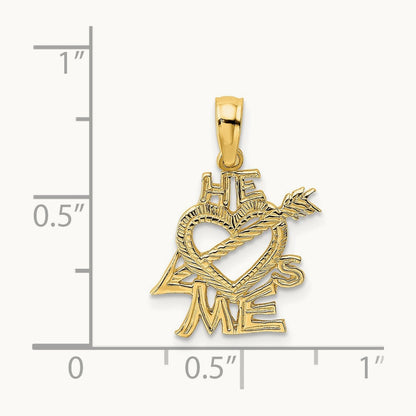 HE LOVES ME Heart Charm, 14K