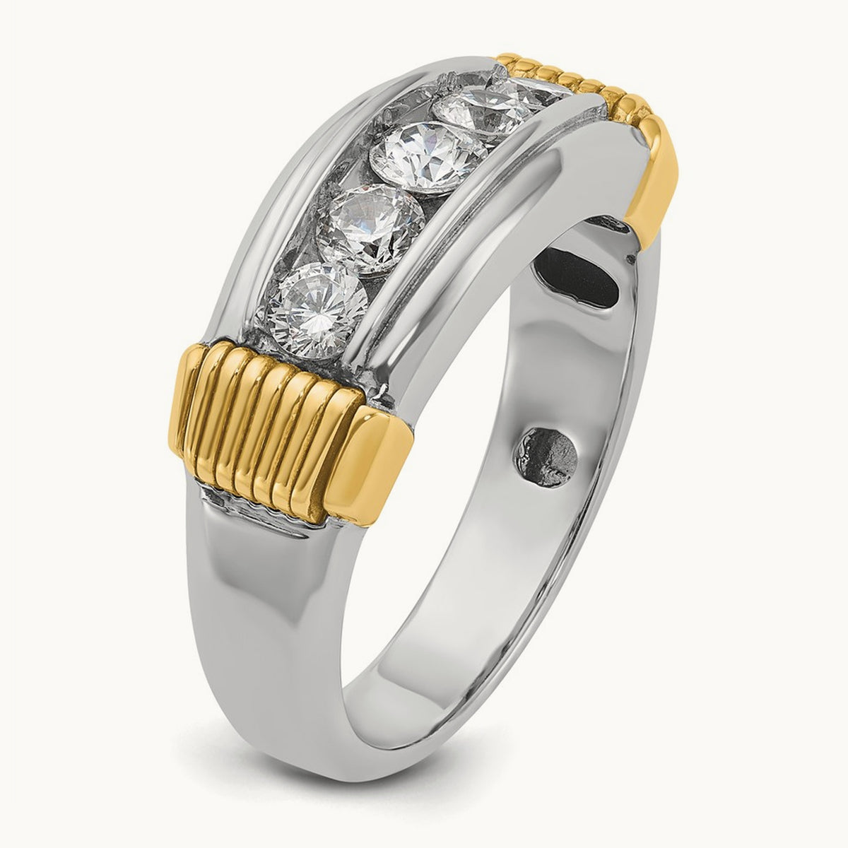 IBGoodman Men's Polished & Textured 5-Stone Dia Ring, 14K Two-tone