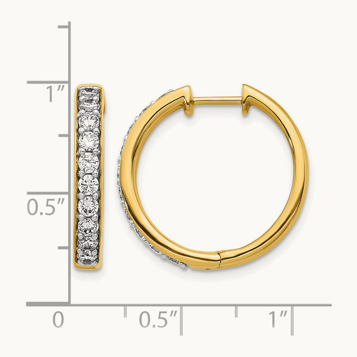 Hinged Hoop Earrings, 0.25-1.00 ct tw Lab-Grown Diamond — 1 ct, 14K Yellow Gold