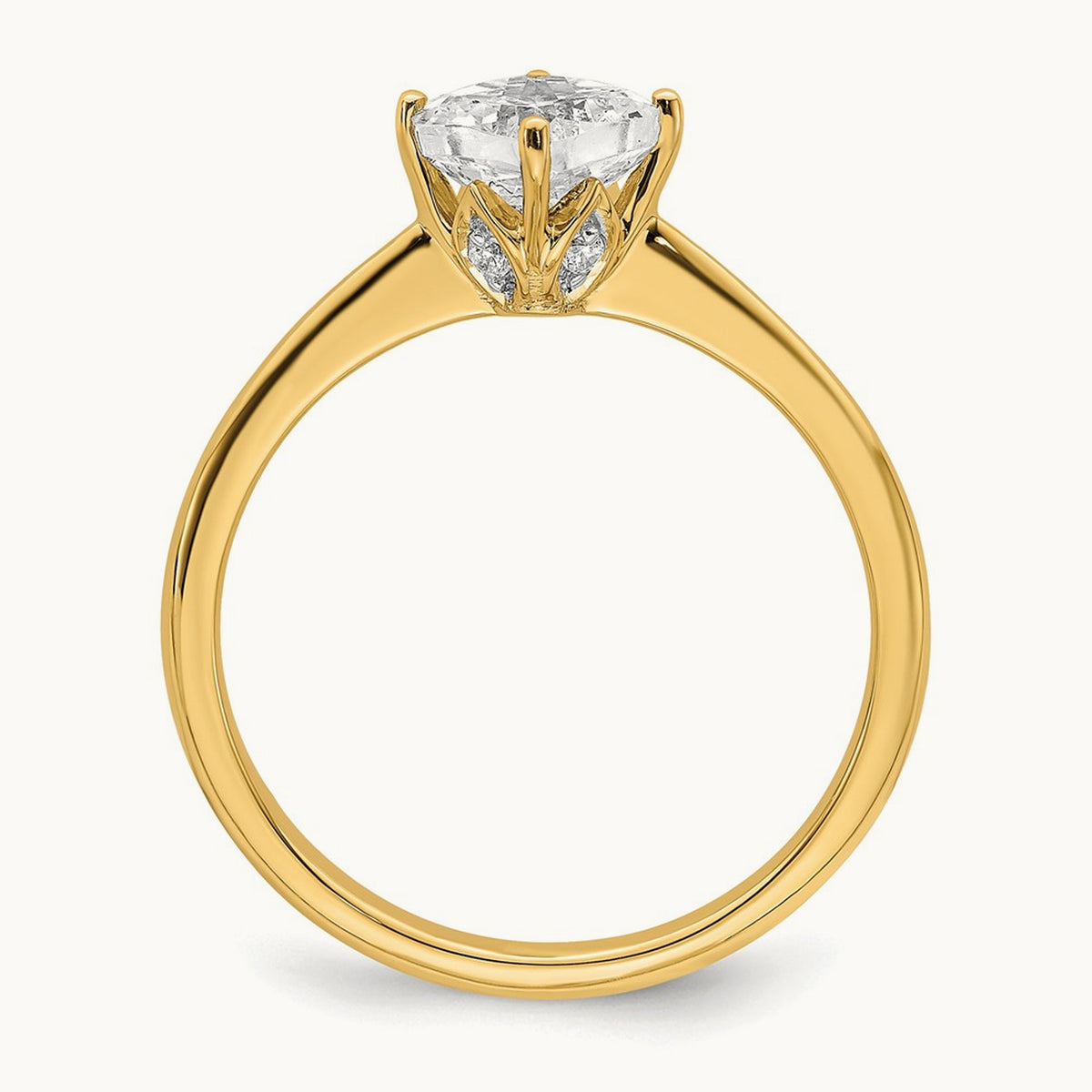Polish 1ct Cushion Leaf Design Semi-Mount Dia Ring, 14K