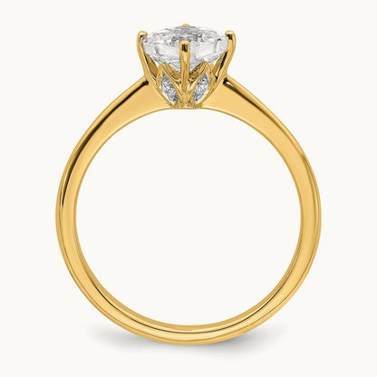 Polish 1ct Cushion Leaf Design Semi-Mount Dia Ring, 14K