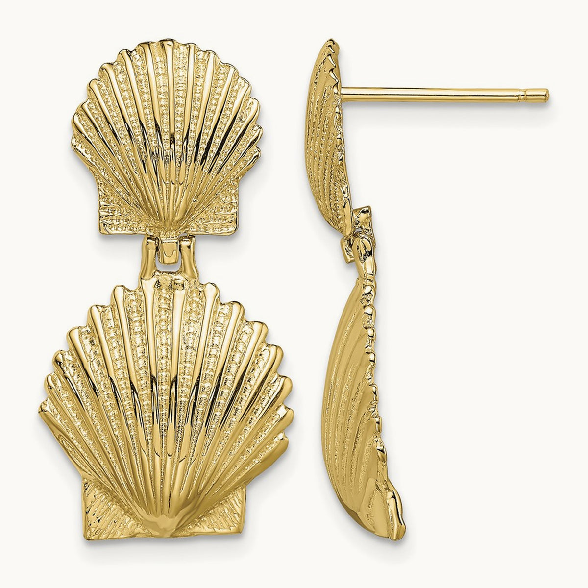 Double Scallop Shell Post Earrings, 14K