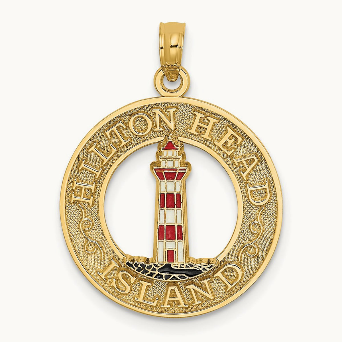 HILTON HEAD Enamel Lighthouse Circle Charm, 14K
