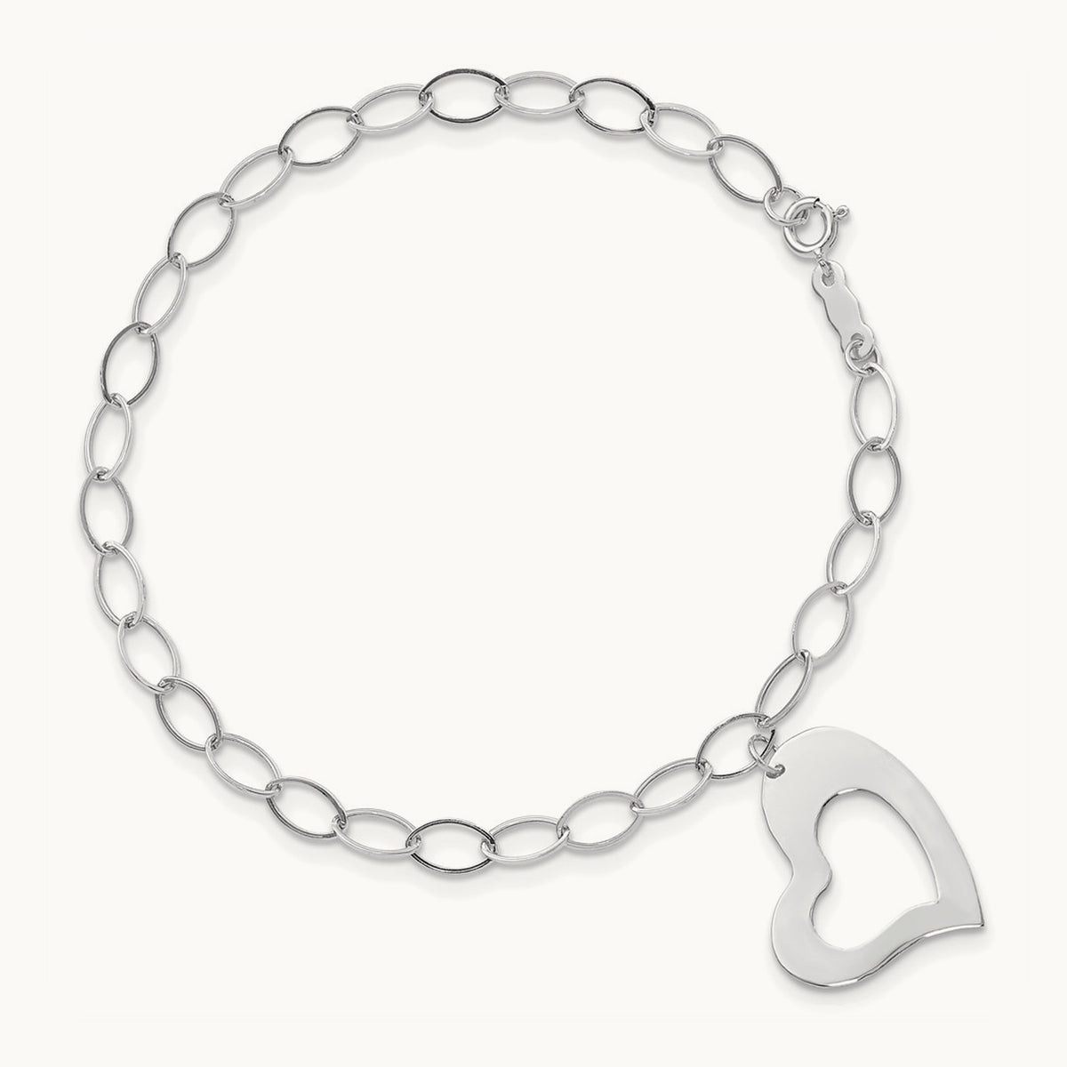 Dangle Heart Bracelet — 14K White Gold, 7.25mm