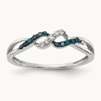 w/ Blue and White Diamond Twist Ring, 14K White Gold