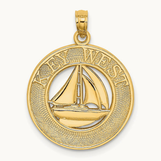 KEY WEST Sailboat Circle Charm, 14K