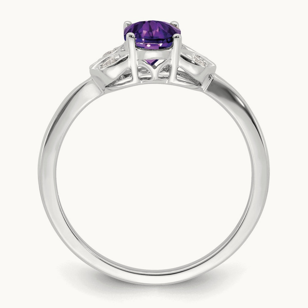 Amethyst and Diamond Ring — 14K White Gold, 7