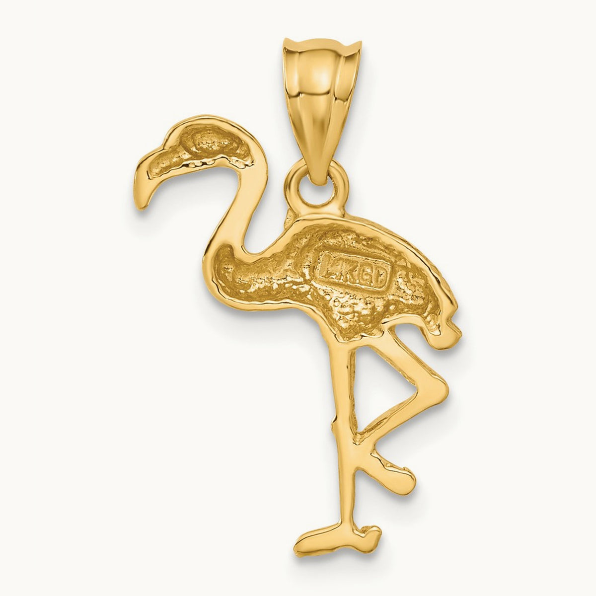 Solid Polished Open-Backed Flamingo Pendant, 14K