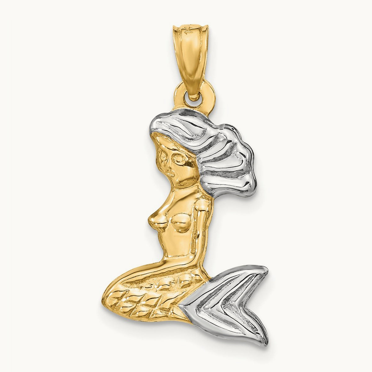 3-D Mermaid Pendant, 14K with White Rhodium